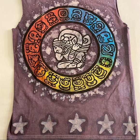 euro cotton sleeveless purple novelty tie dye  mexican tee / size small - Picture 2 of 4